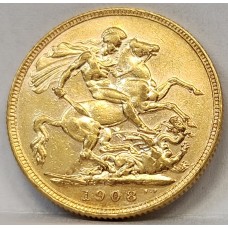 AUSTRALIA 1908 . ONE 1 SOVEREIGN . SYDNEY . GOLD